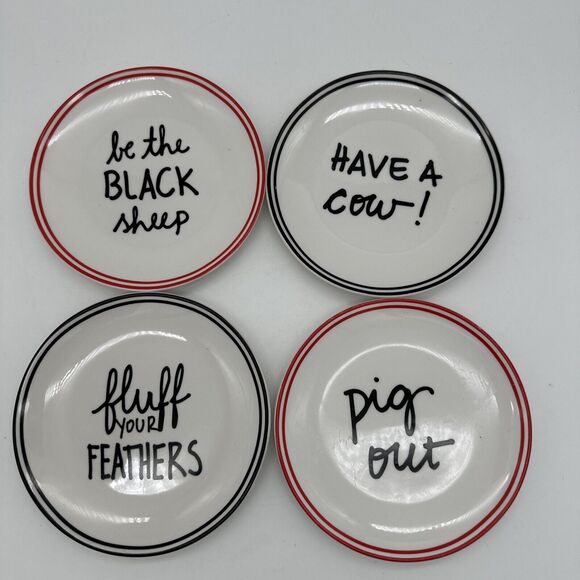 Set of 4 Clay Art 6" Appetizer / Dessert Plates Animal Theme Humor Cow Pig - Picture 1 of 3